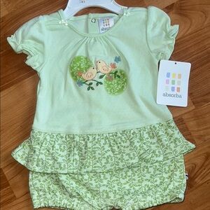 NWT infant girl size 6month Absorba Green Baby Outfit with Bird Design